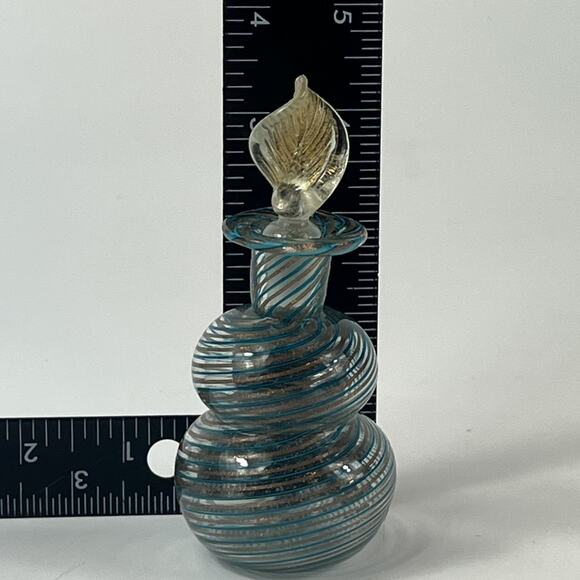 Venetian Murano Perfume Bottle Blue Gold Mouth Blown Fine Art Glass Handblown - Picture 10 of 13